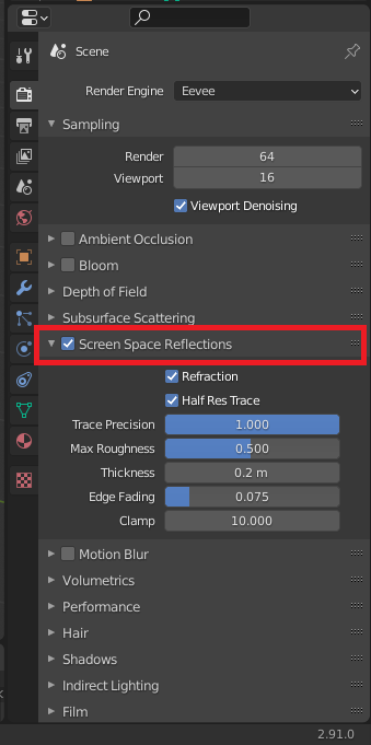 Eevee mirror settings in Blender